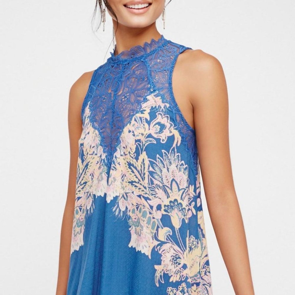 Free People Blue Marsha Lace Printed Slip Dress - Picture 8 of 8